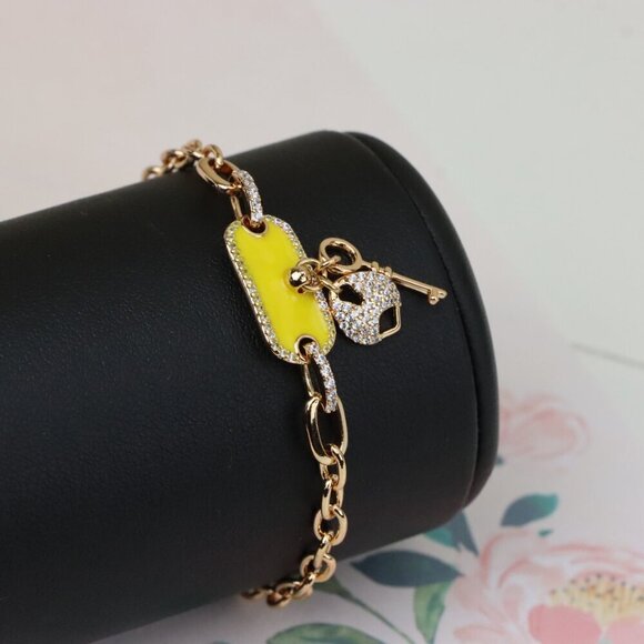"Rose Gold Bracelet with Yellow Charm and Crystal Lock & Key, XPBL0890 - Picture 10 of 12